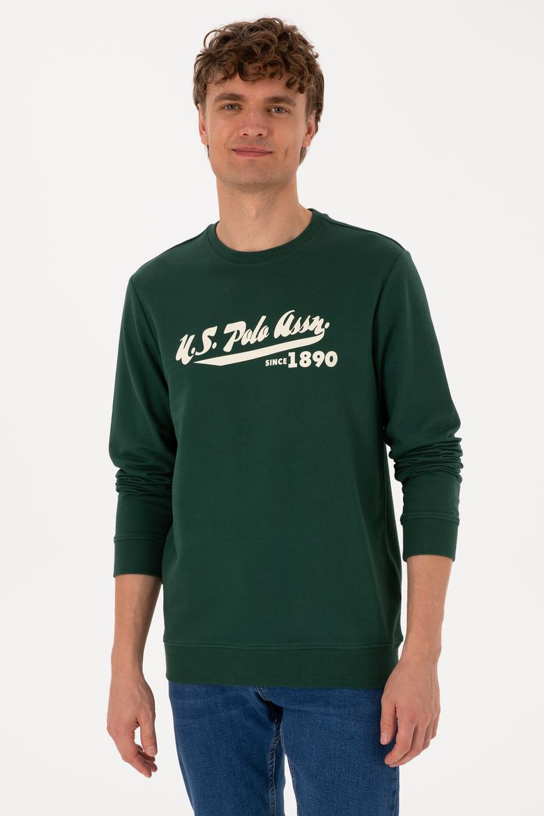 Erkek Bisiklet Yaka Regular Fit Koyu Yeşil İnce Sweatshirt