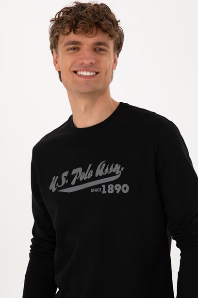 Erkek Bisiklet Yaka Regular Fit Siyah İnce Sweatshirt