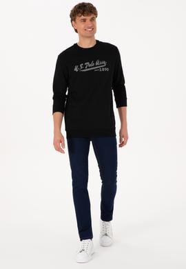 Erkek Bisiklet Yaka Regular Fit Siyah İnce Sweatshirt - 50316315046