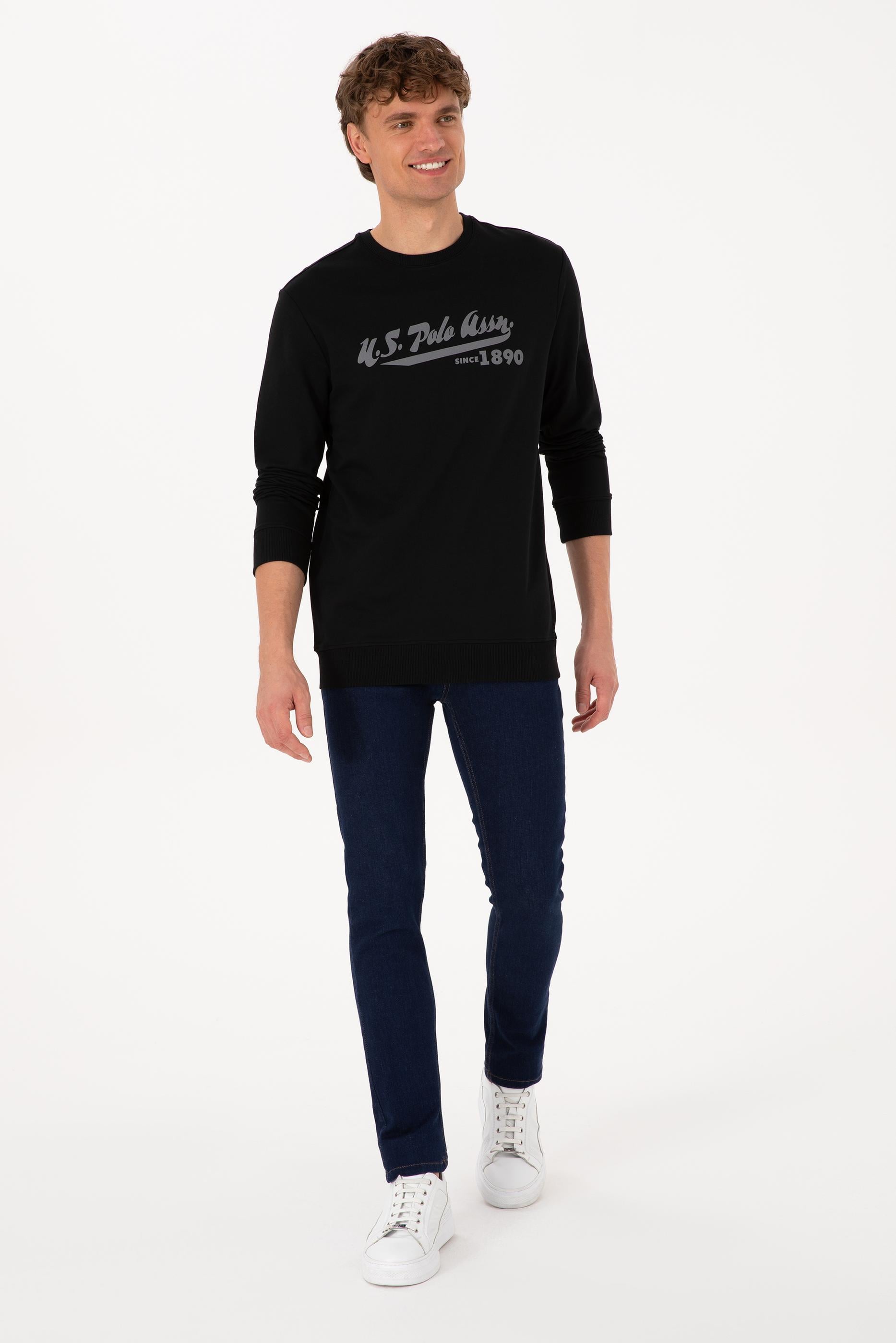 Erkek Bisiklet Yaka Regular Fit Siyah İnce Sweatshirt