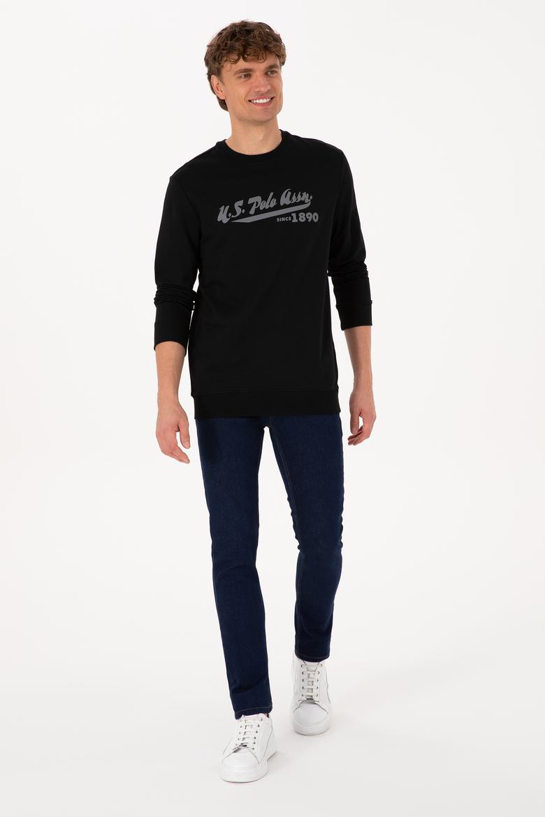 Erkek Bisiklet Yaka Regular Fit Siyah İnce Sweatshirt - 50316315046