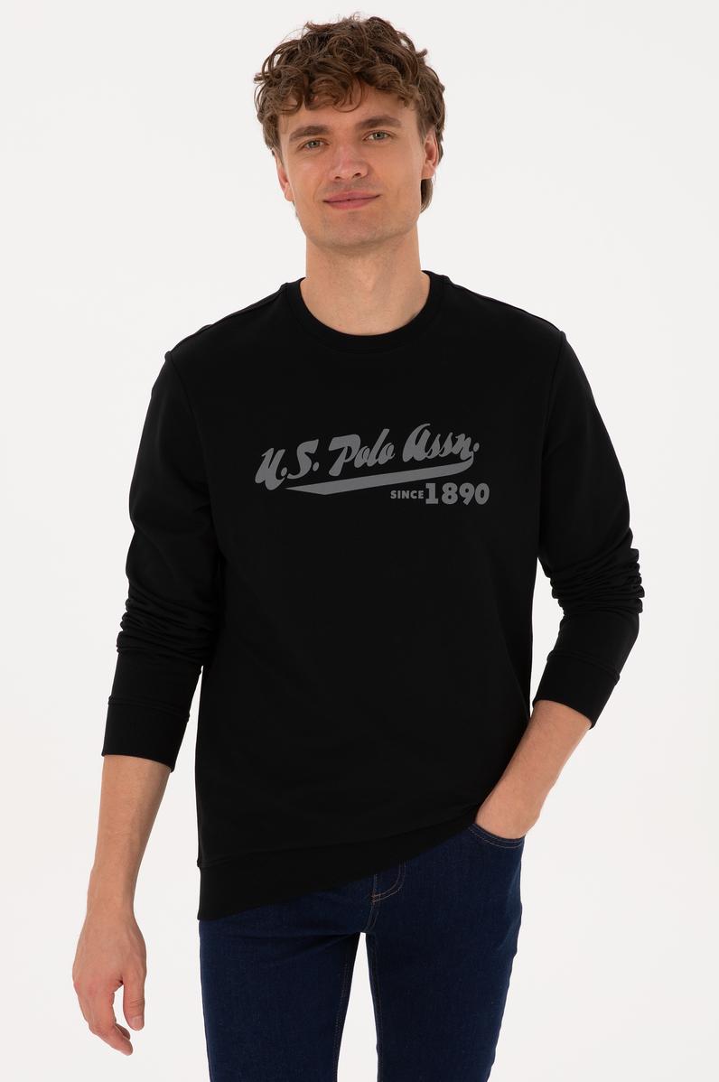 Erkek Bisiklet Yaka Regular Fit Siyah İnce Sweatshirt