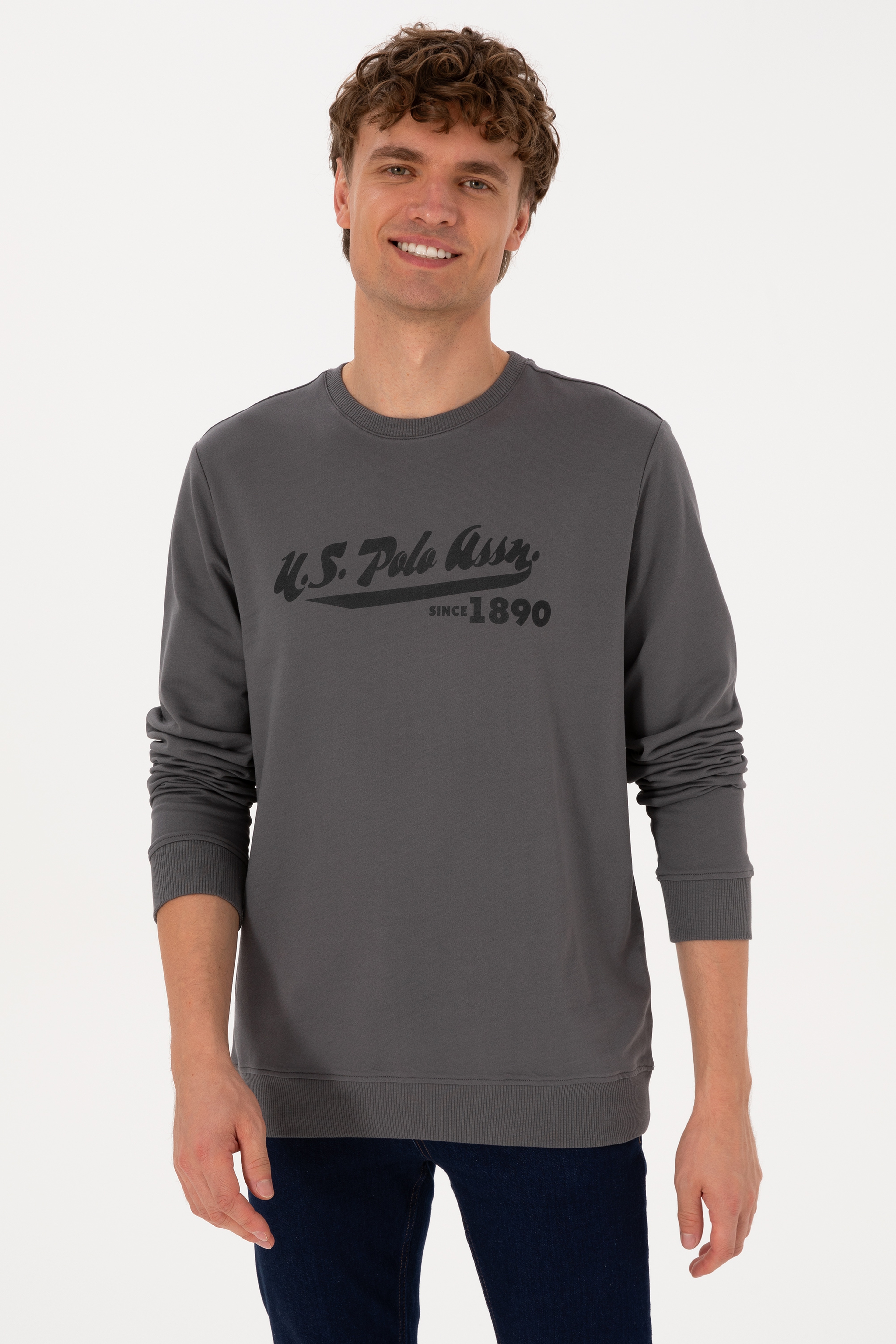 Erkek Bisiklet Yaka Regular Fit Gri İnce Sweatshirt