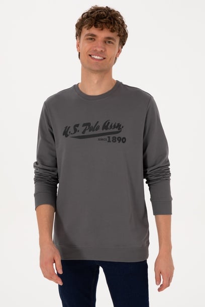 Erkek Bisiklet Yaka Regular Fit Gri İnce Sweatshirt
