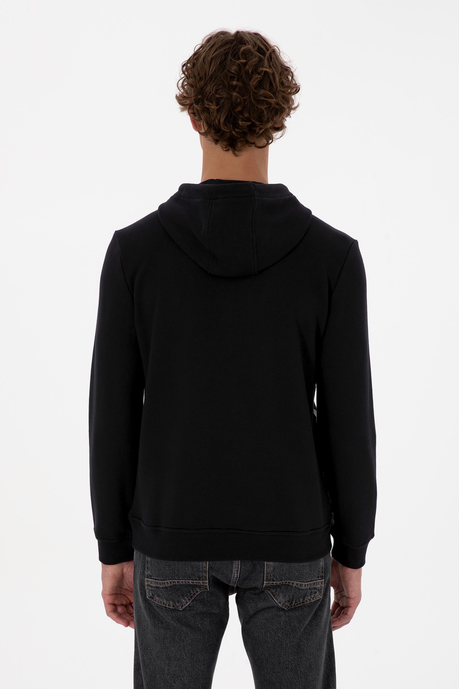 Erkek Regular Fit Kapüşonlu Siyah Sweatshirt