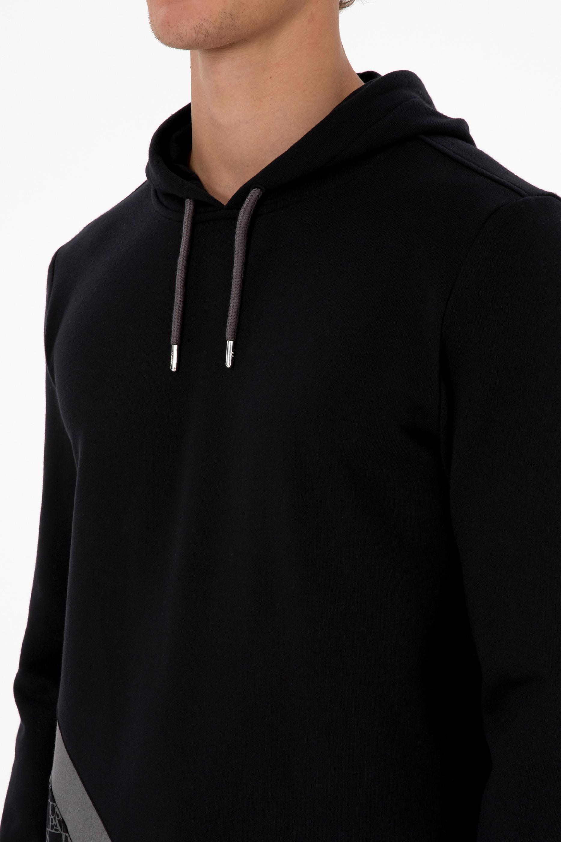 Erkek Regular Fit Kapüşonlu Siyah Sweatshirt