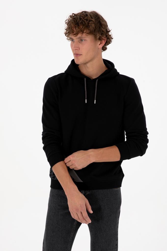 Erkek Regular Fit Kapüşonlu Siyah Sweatshirt