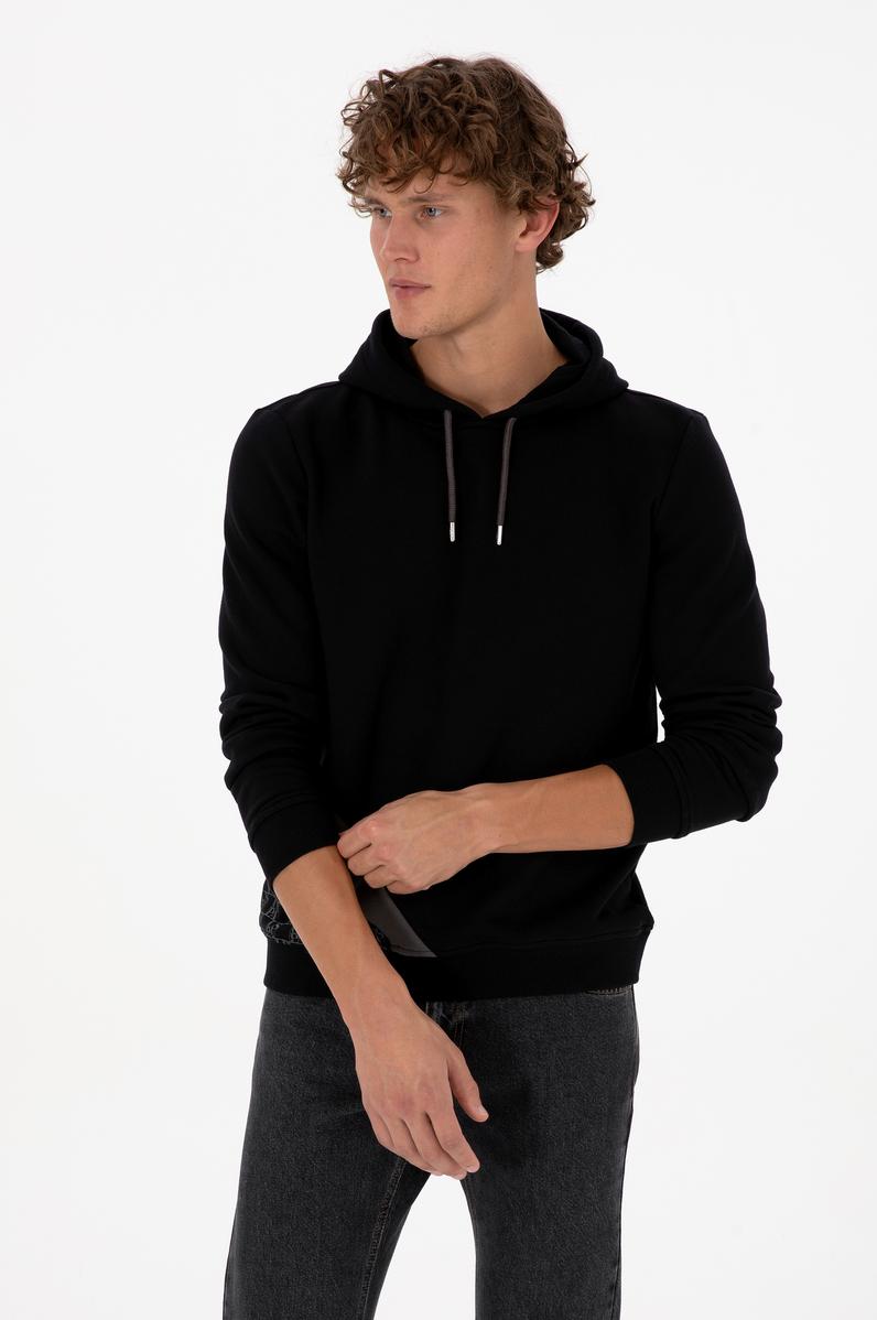 Erkek Regular Fit Kapüşonlu Siyah Sweatshirt