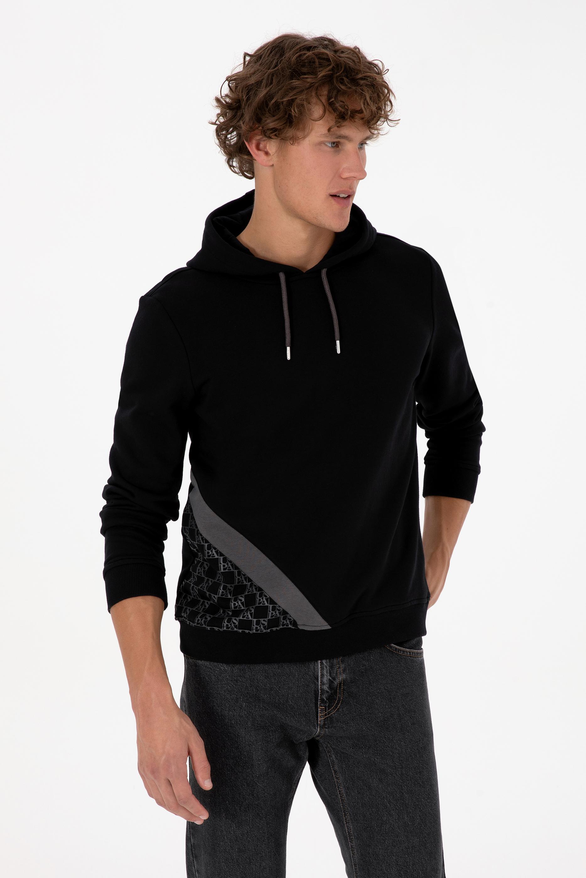 Erkek Regular Fit Kapüşonlu Siyah Sweatshirt