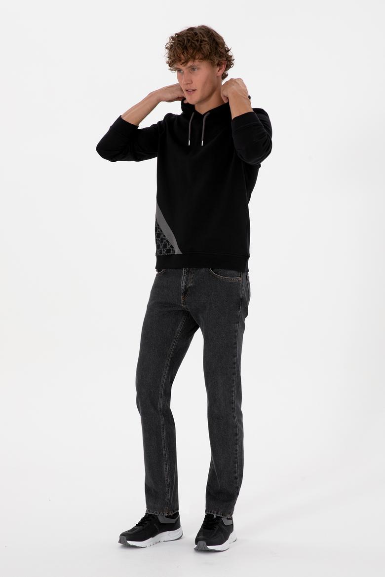 Erkek Regular Fit Kapüşonlu Siyah Sweatshirt - 50315691019