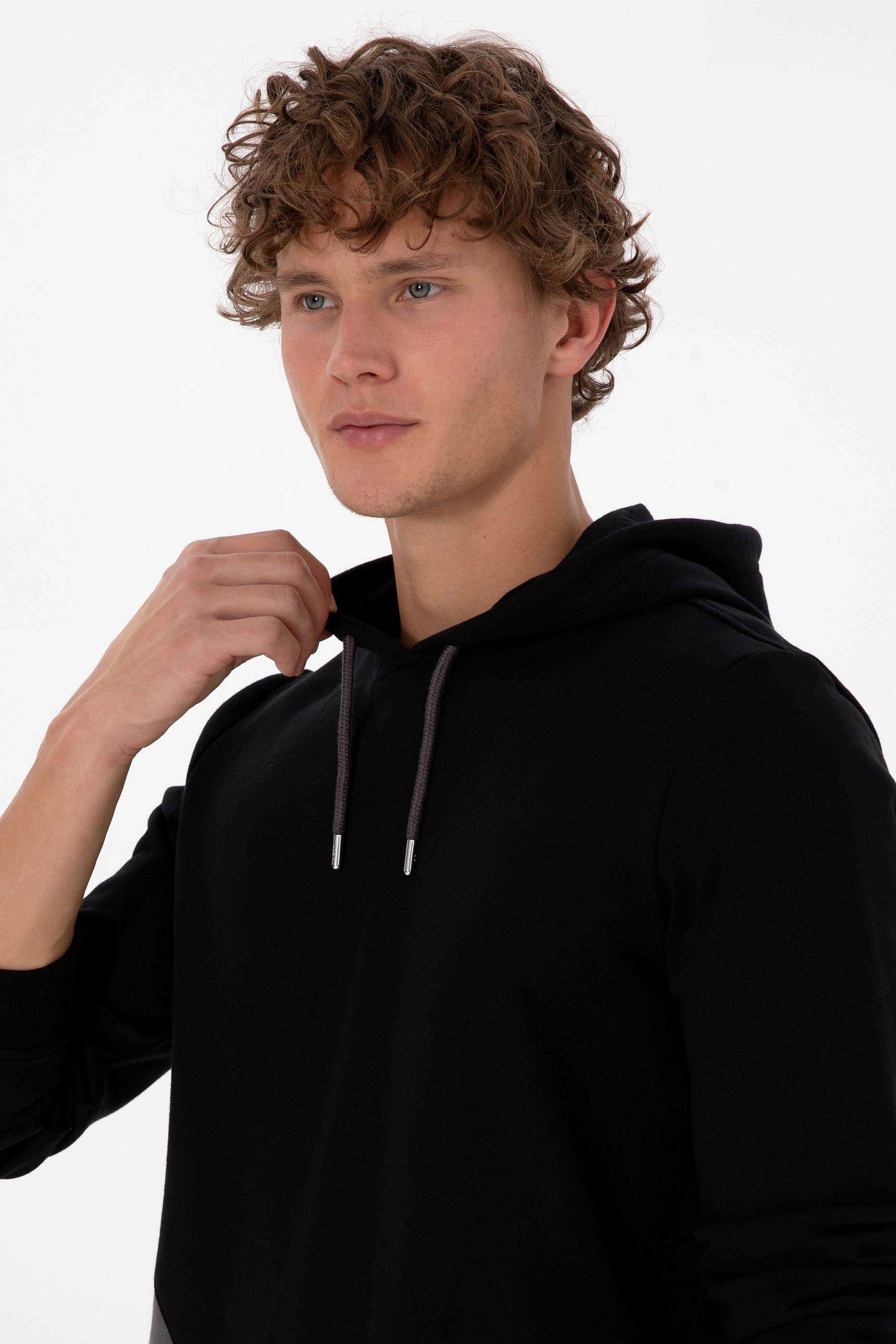 Erkek Regular Fit Kapüşonlu Siyah Sweatshirt