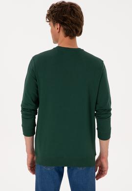 Erkek Bisiklet Yaka Regular Fit Koyu Yeşil İnce Sweatshirt - 50316315066