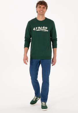 Erkek Bisiklet Yaka Regular Fit Koyu Yeşil İnce Sweatshirt - 50316315066