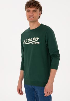 Erkek Bisiklet Yaka Regular Fit Koyu Yeşil İnce Sweatshirt - 50316315066