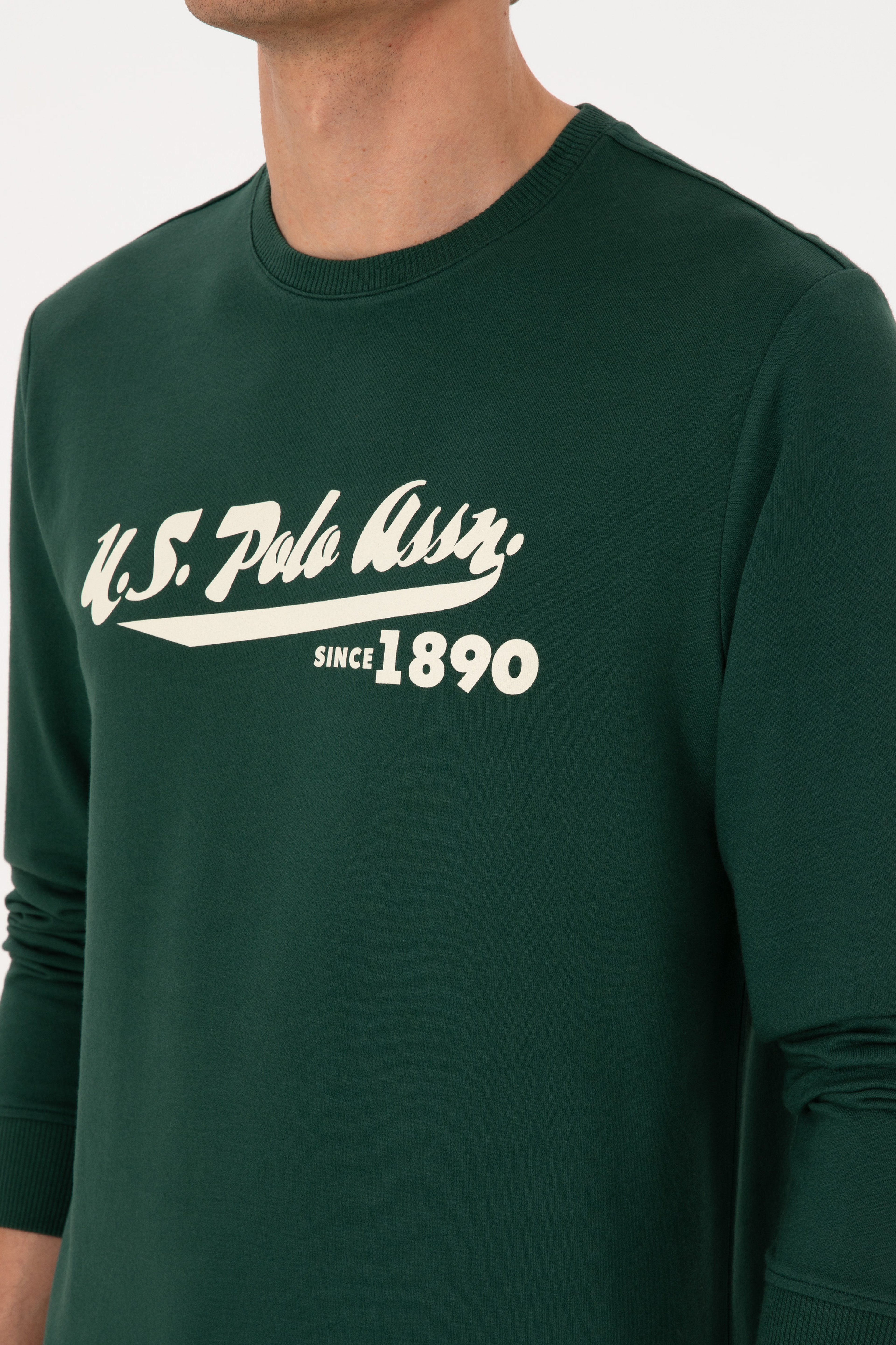 Erkek Bisiklet Yaka Regular Fit Koyu Yeşil İnce Sweatshirt - Image 7