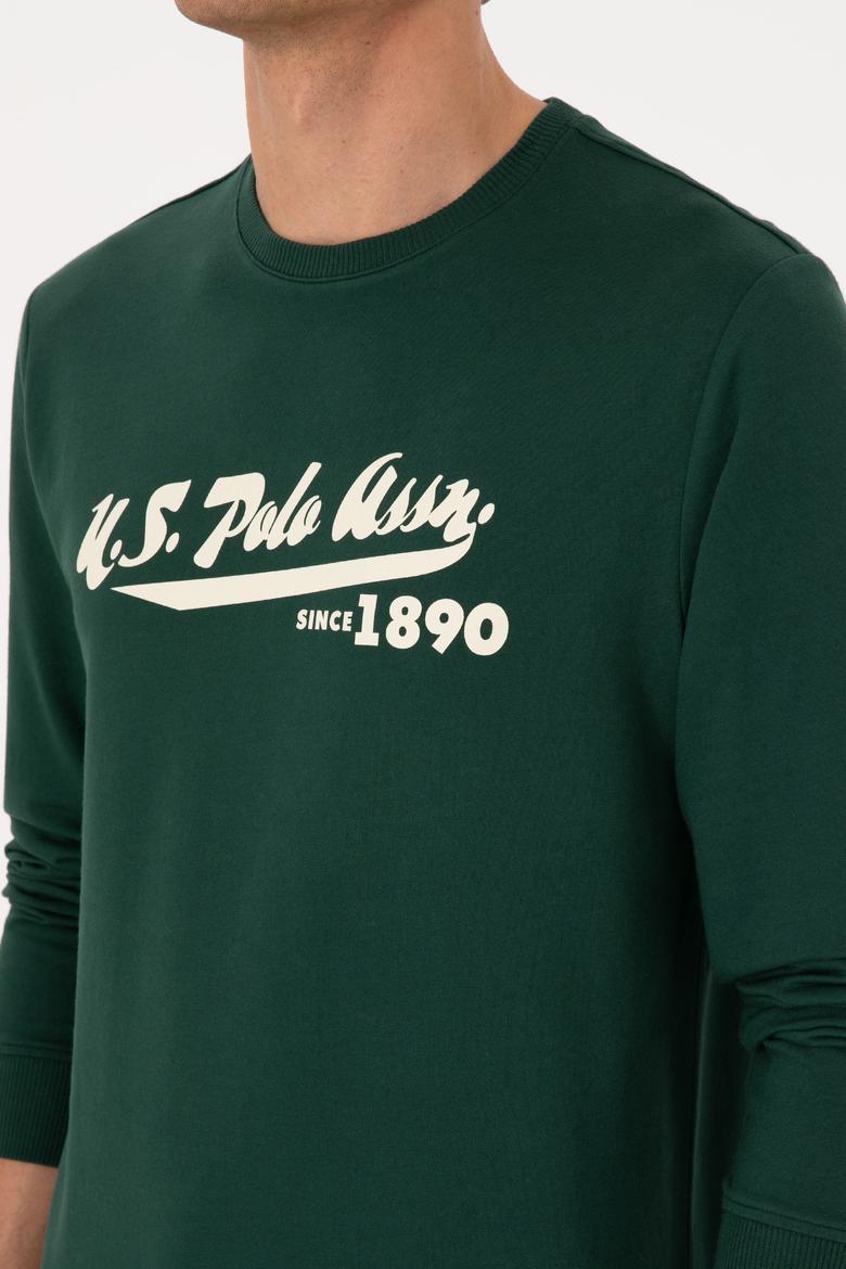 Erkek Bisiklet Yaka Regular Fit Koyu Yeşil İnce Sweatshirt - 50316315066