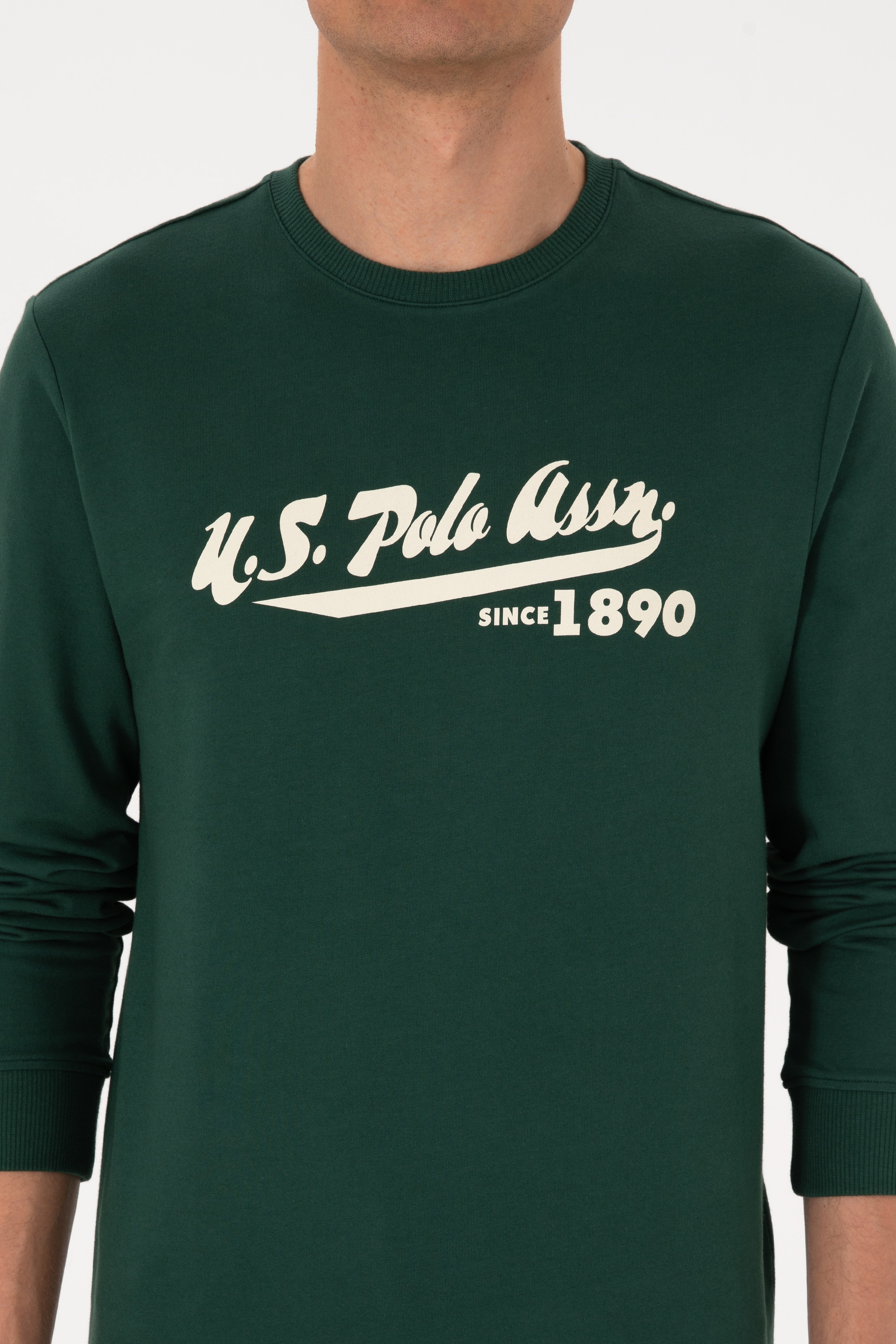 Erkek Bisiklet Yaka Regular Fit Koyu Yeşil İnce Sweatshirt