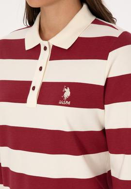 Kadın Koyu Frambuaz Çizgili Polo Yaka Sweatshirt - 50314207014