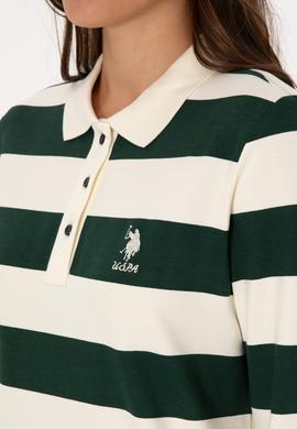 Kadın Koyu Yeşil Çizgili Polo Yaka Sweatshirt - 50314207022