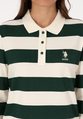 Kadın Koyu Yeşil Çizgili Polo Yaka Sweatshirt - 50314207022