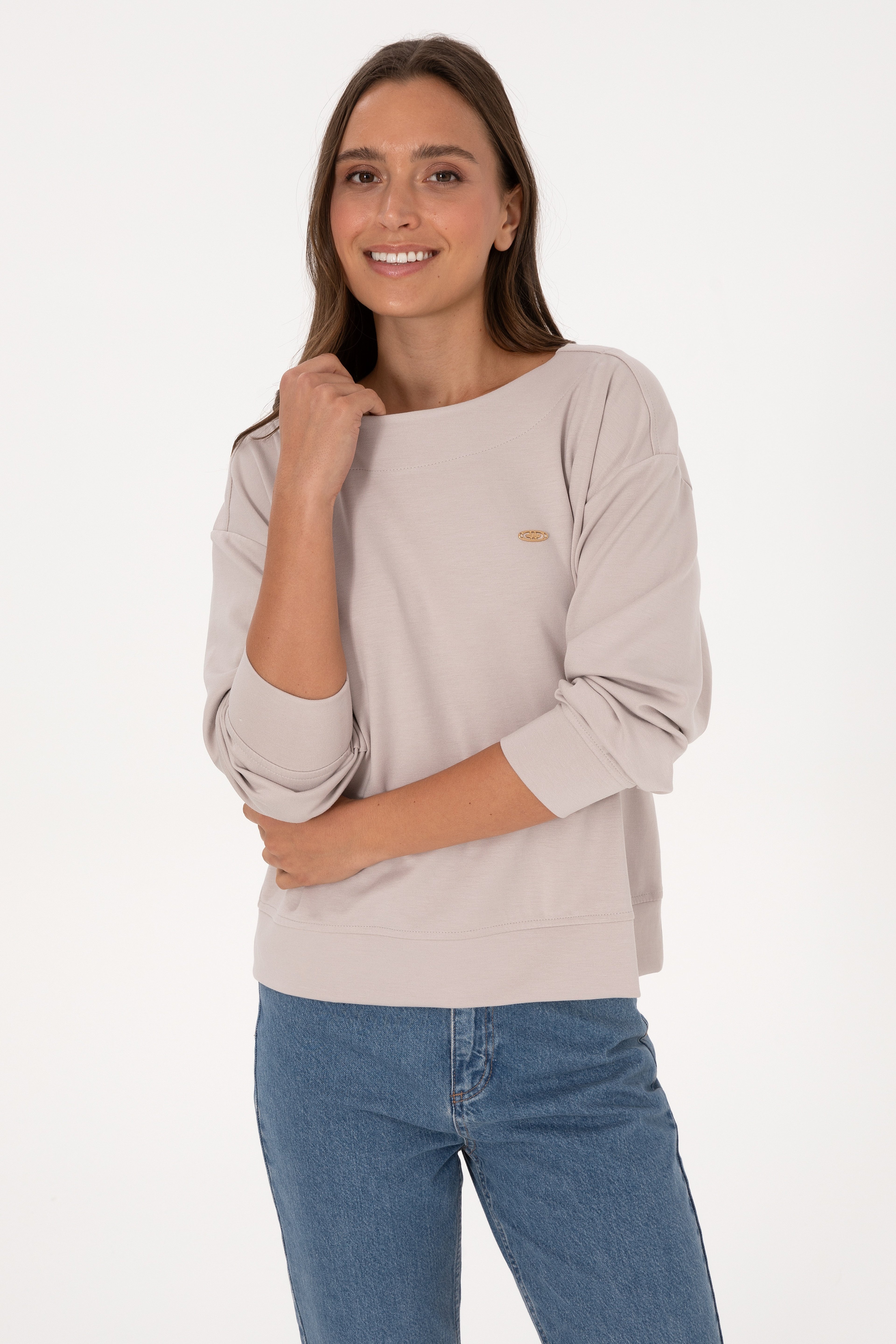 Kadın Taş Bisiklet Yaka Sweatshirt - Image 1