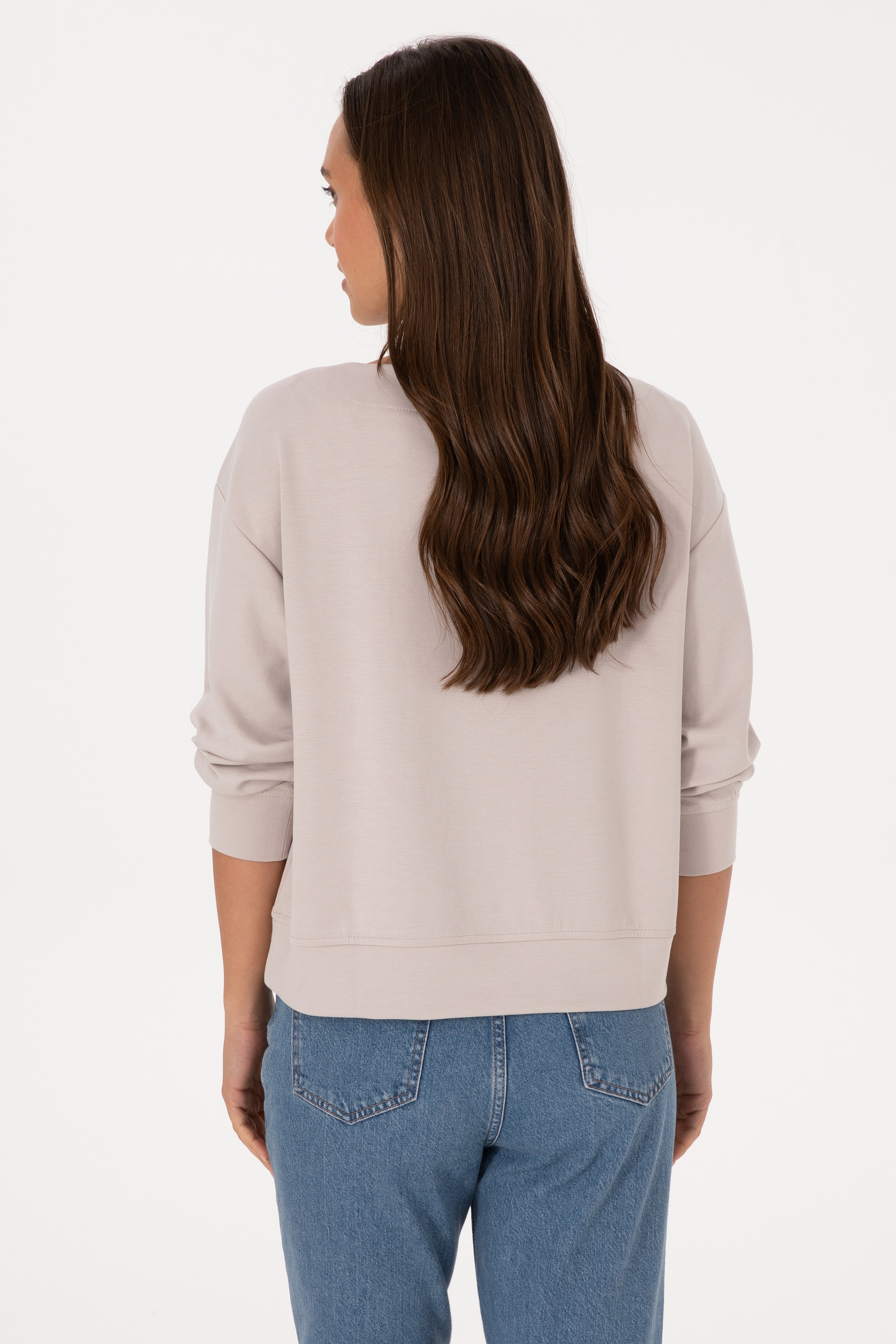 Kadın Taş Bisiklet Yaka Sweatshirt - Image 5