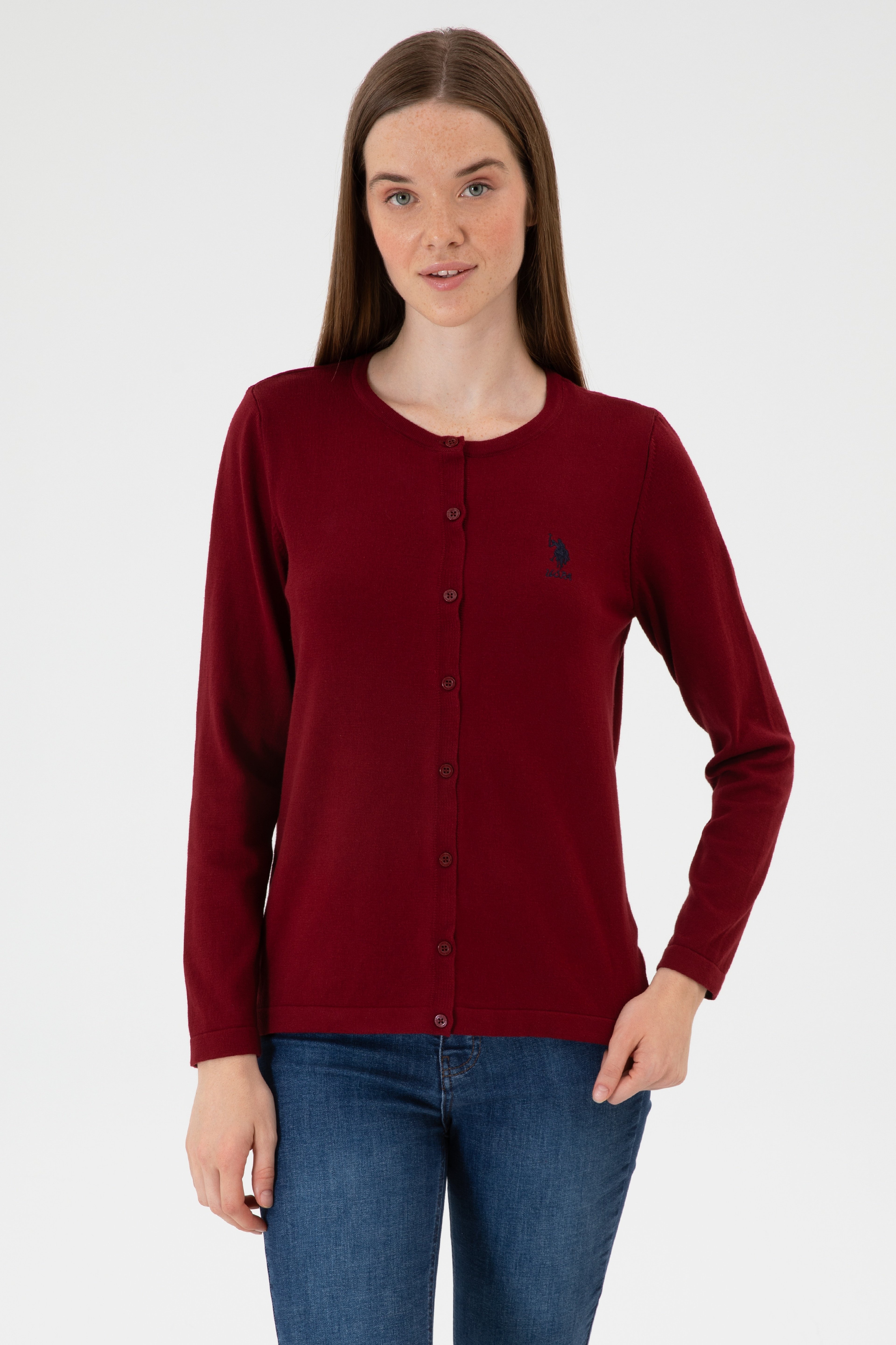 Kadın Bordo Basic Triko Hırka - Image 3