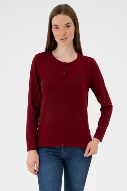 Kadın Bordo Basic Triko Hırka