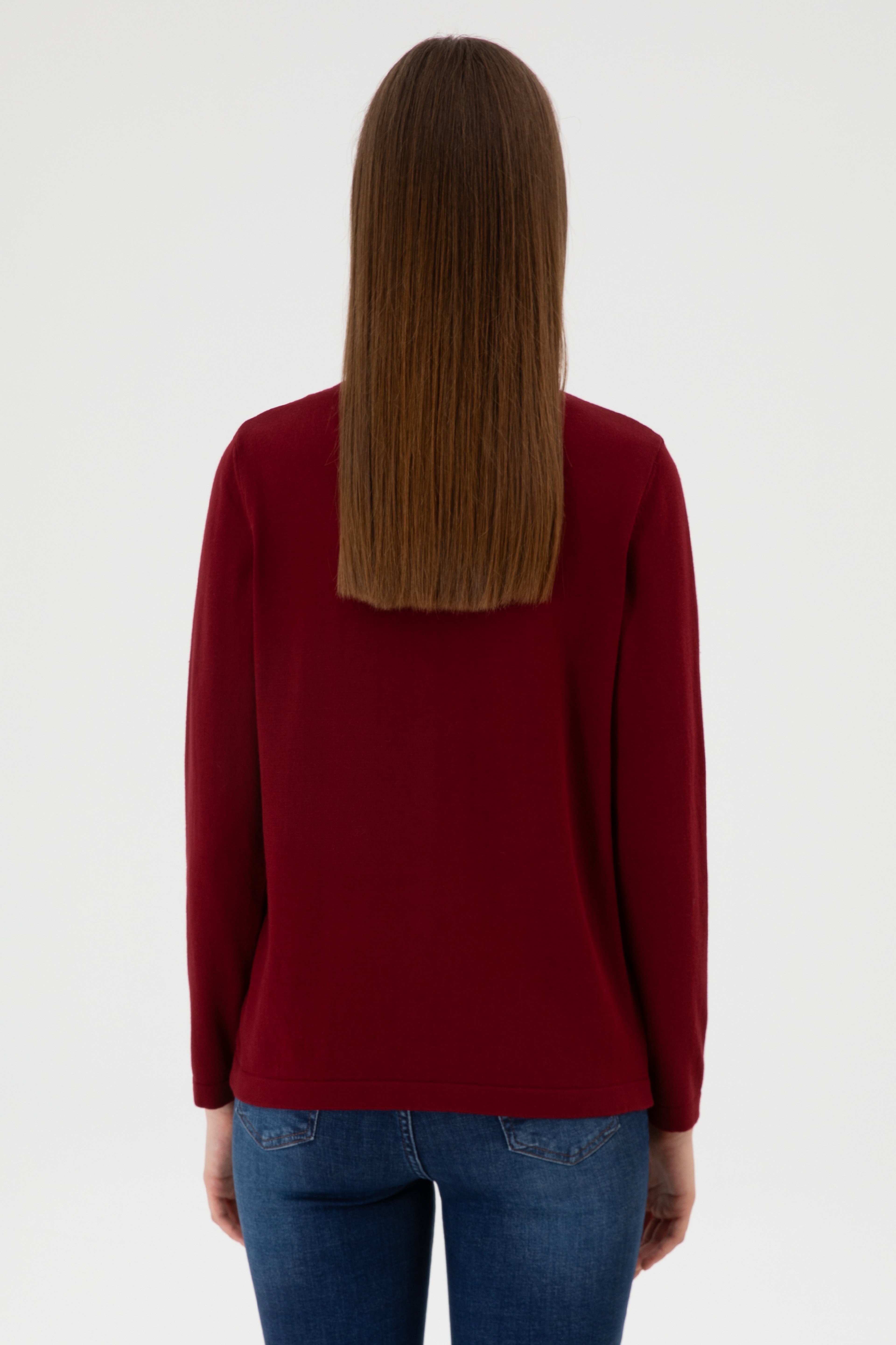 Kadın Bordo Basic Triko Hırka - Image 5