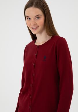 Kadın Bordo Basic Triko Hırka - 50313624018