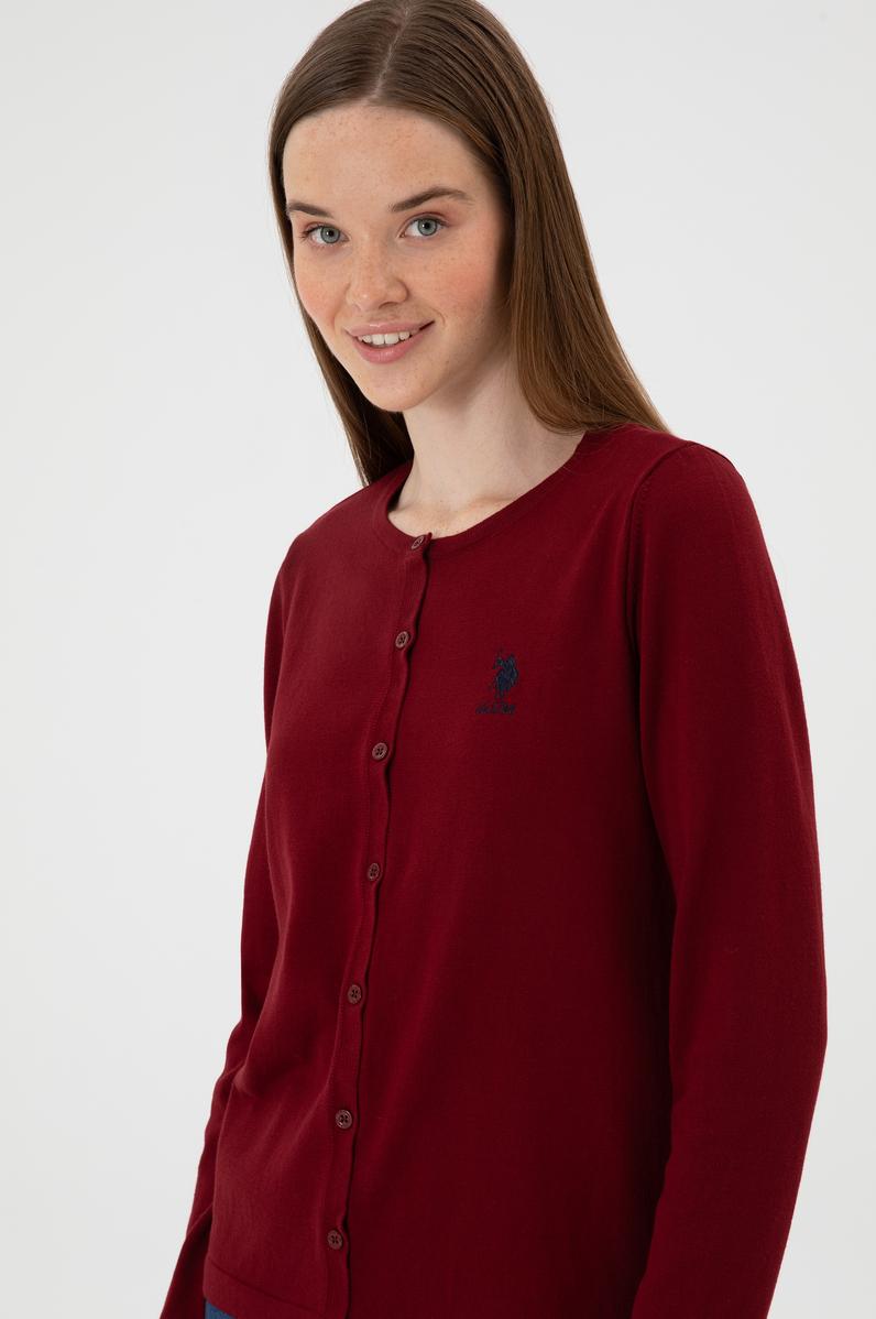 Kadın Bordo Basic Triko Hırka