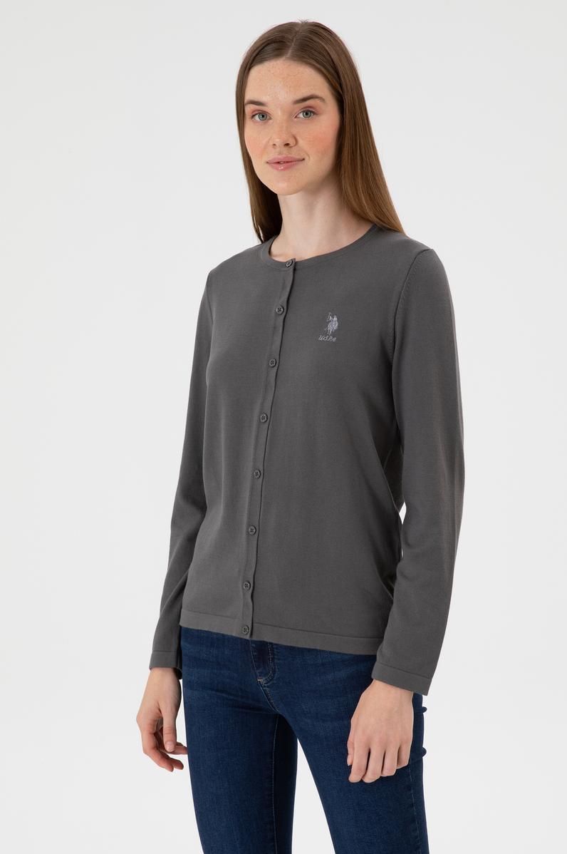 Kadın Gri Basic Triko Hırka