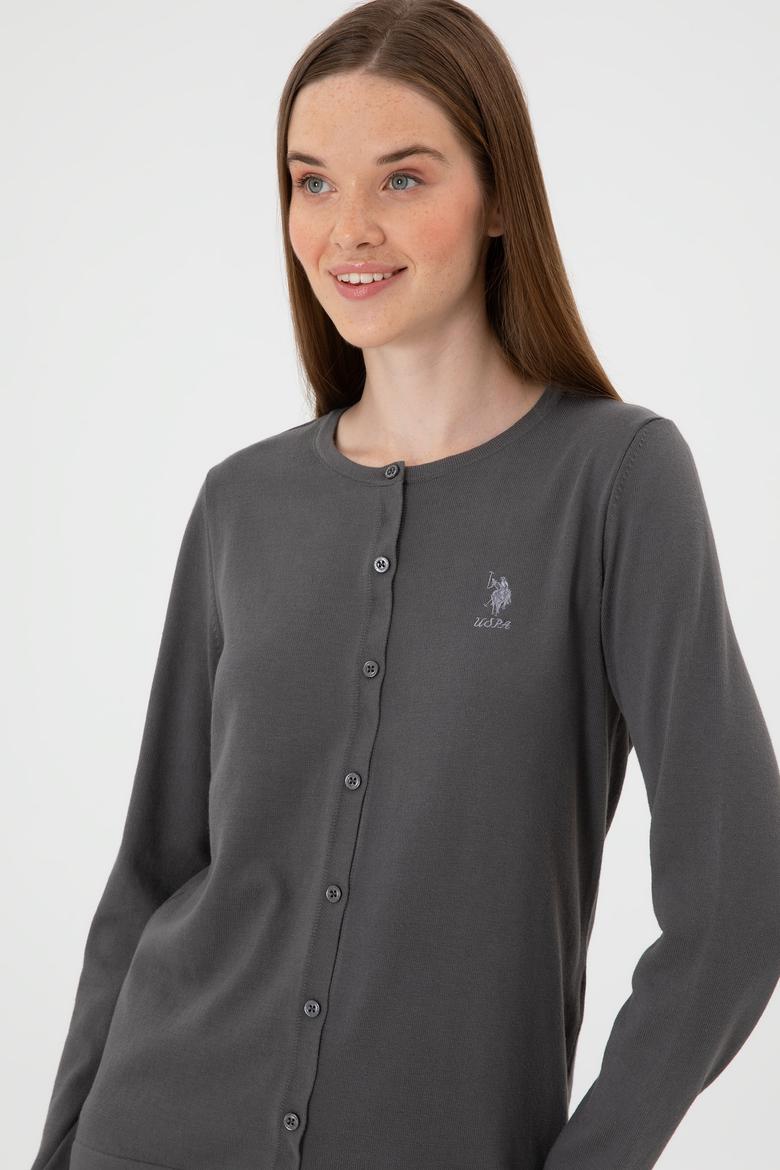 Kadın Gri Basic Triko Hırka - 50313624058