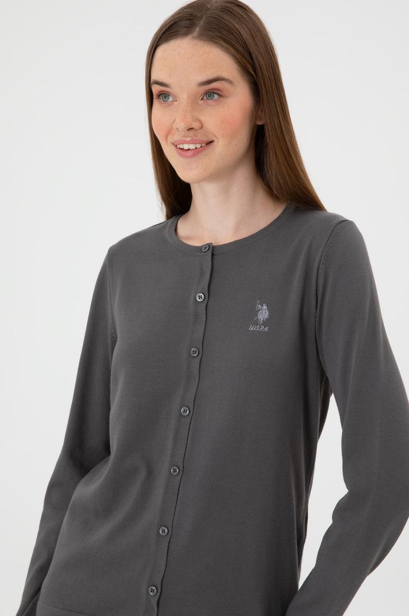 Kadın Gri Basic Triko Hırka