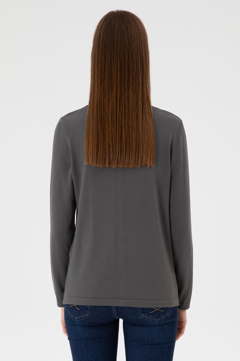 Kadın Gri Basic Triko Hırka - 50313624058