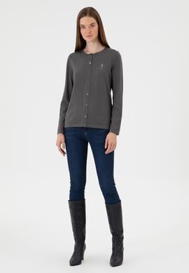 Kadın Gri Basic Triko Hırka - 50313624058