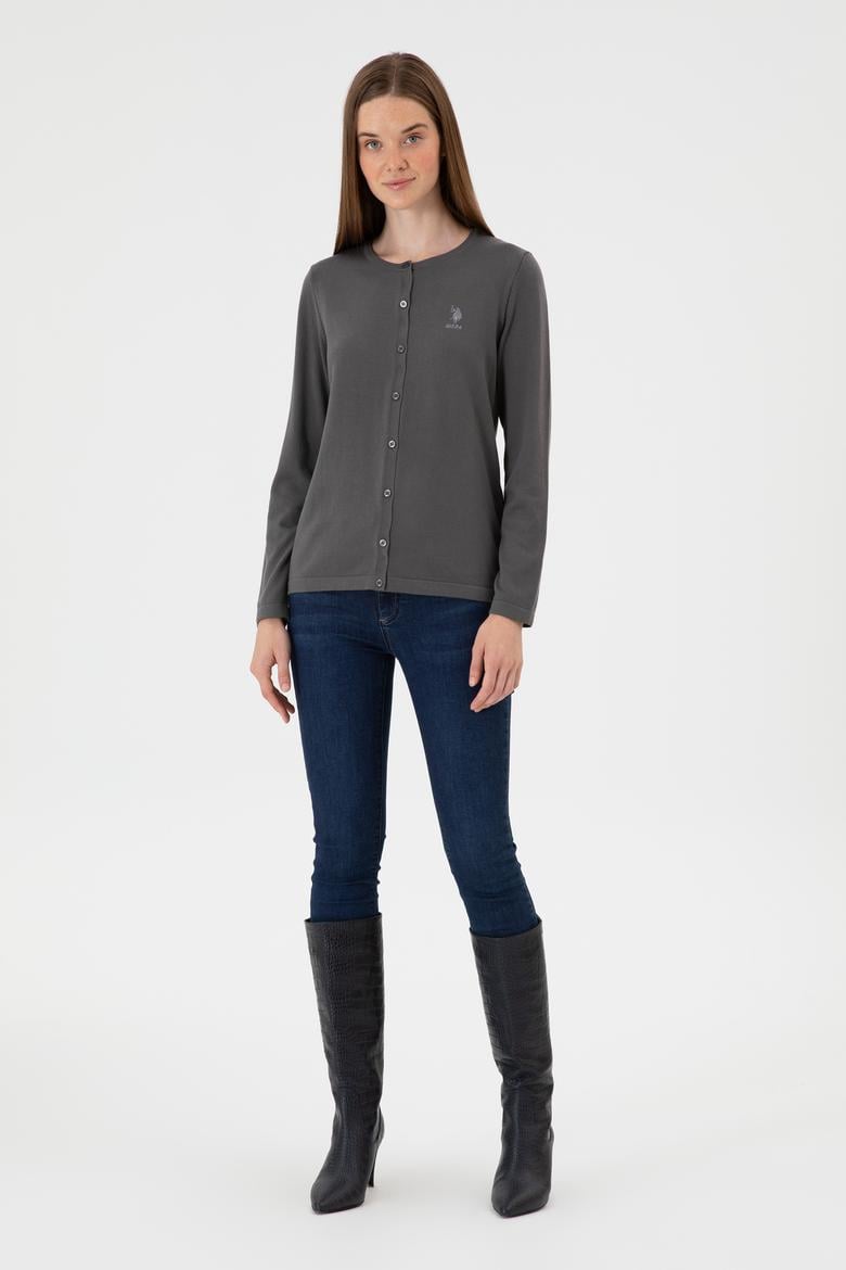 Kadın Gri Basic Triko Hırka - 50313624058