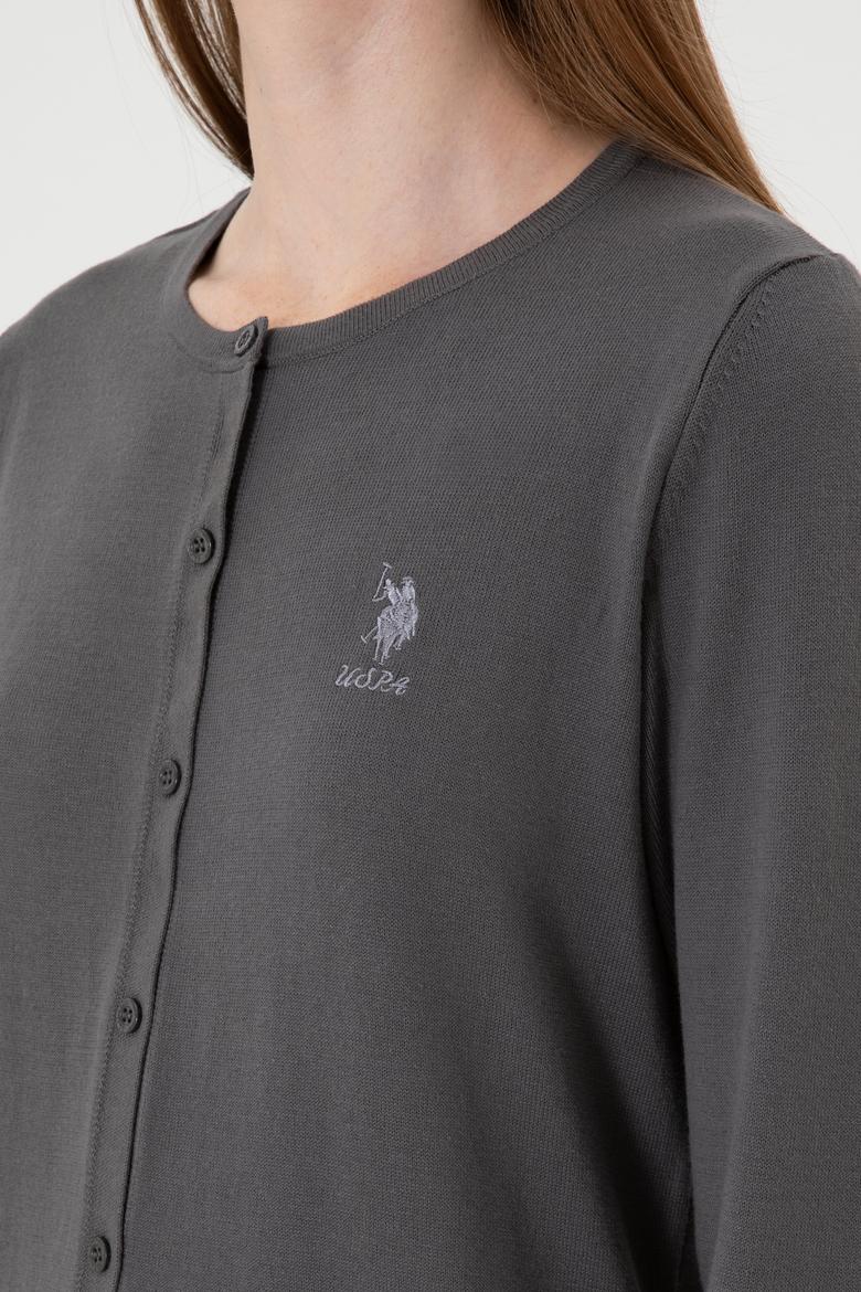 Kadın Gri Basic Triko Hırka - 50313624058