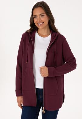 Kadın Bordo Fermuarlı Kapüşonlu Sweatshırt - 50307714037