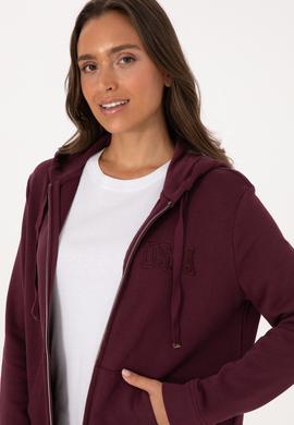 Kadın Bordo Fermuarlı Kapüşonlu Sweatshırt - 50307714037