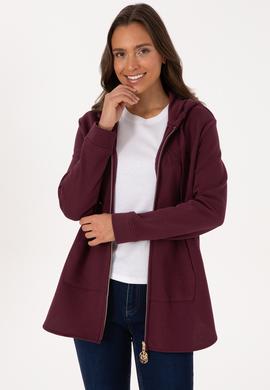 Kadın Bordo Fermuarlı Kapüşonlu Sweatshırt - 50307714037