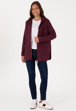 Kadın Bordo Fermuarlı Kapüşonlu Sweatshırt - 50307714037