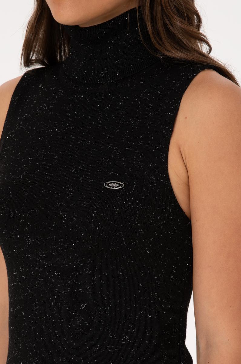 Kadın Siyah Boğazlı Simli Kazak