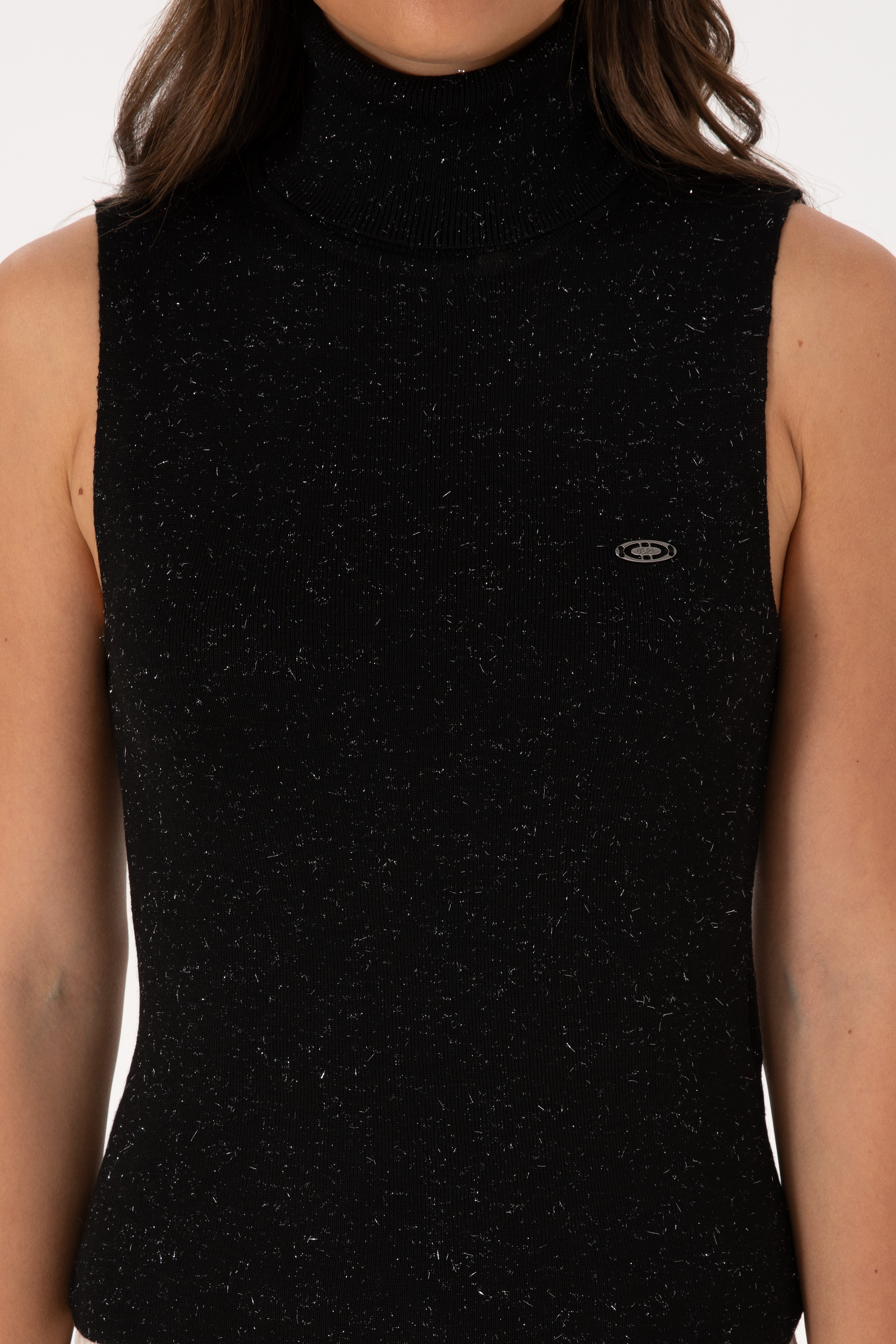 Kadın Siyah Boğazlı Simli Kazak - Image 6