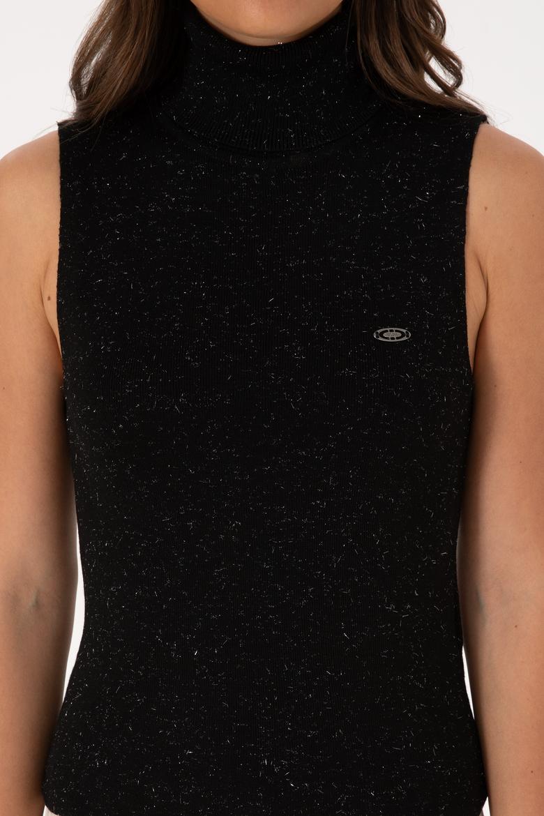 Kadın Siyah Boğazlı Simli Kazak - 50310036004