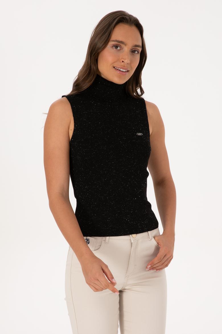 Kadın Siyah Boğazlı Simli Kazak