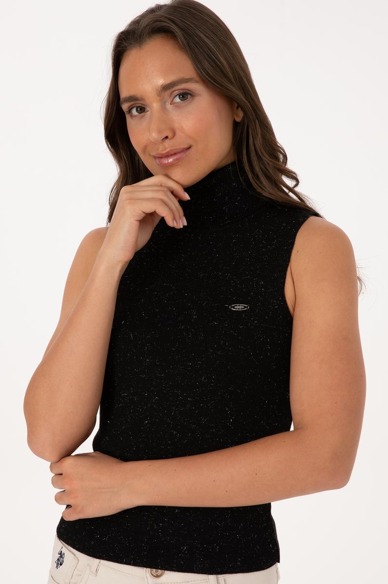 Kadın Siyah Boğazlı Simli Kazak