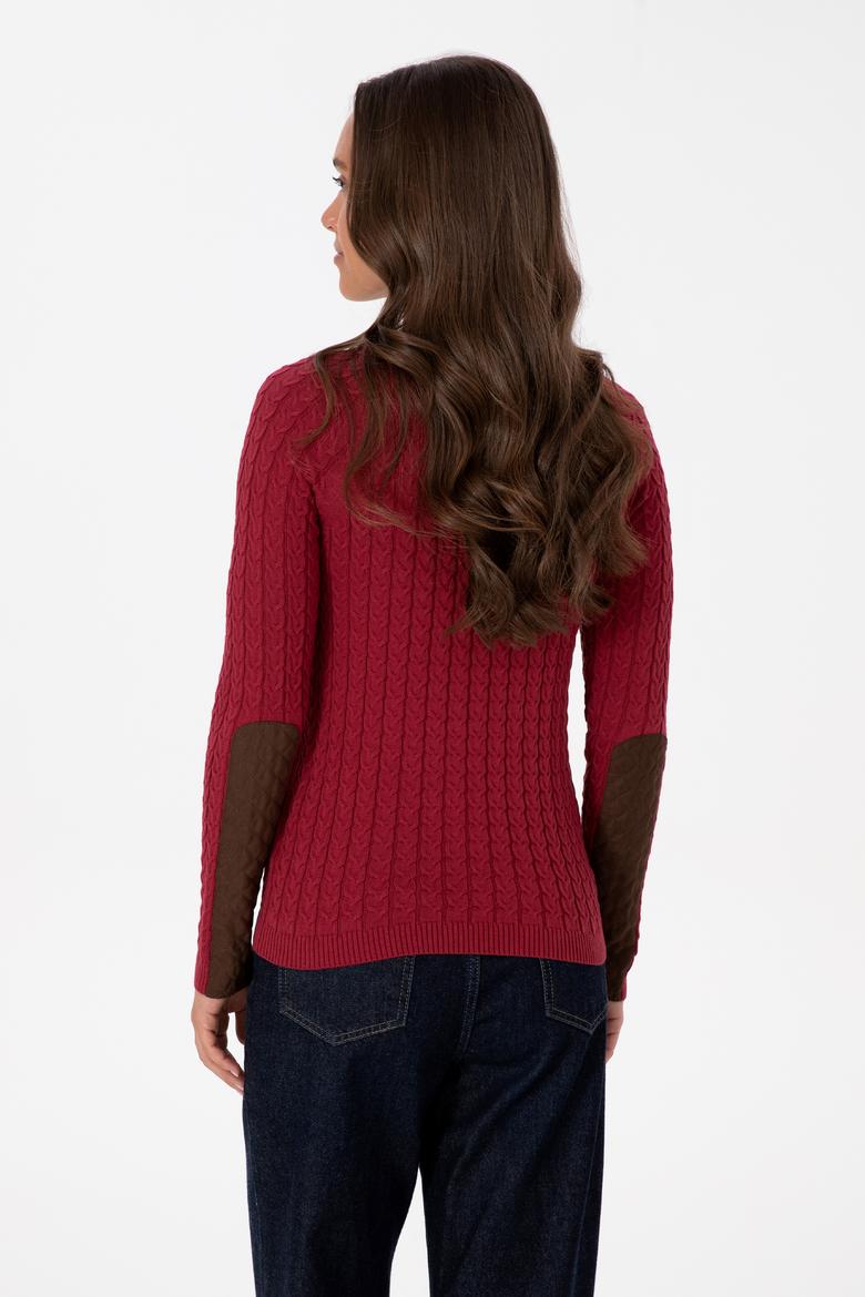 Kadın Koyu Frambuaz Bisiklet Yaka Basic Kazak - 50307728075