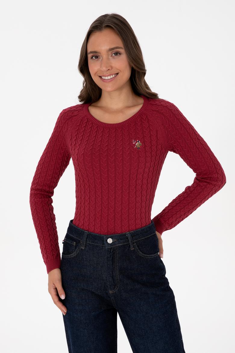 Kadın Koyu Frambuaz Bisiklet Yaka Basic Kazak