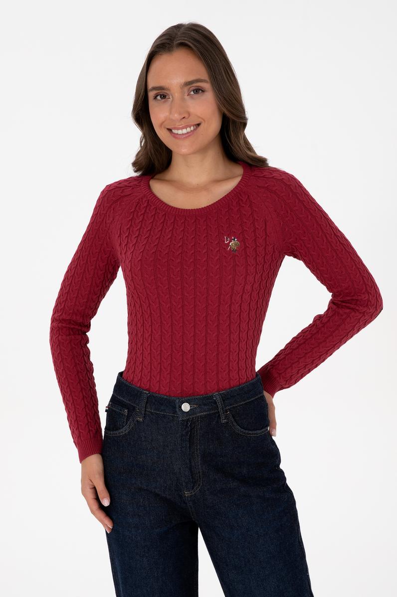 Kadın Koyu Frambuaz Bisiklet Yaka Basic Kazak